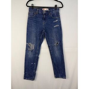 Levis 502 Regular Taper Boys Size 14 Reg Blue Distressed Ripped Jeans W27 L27